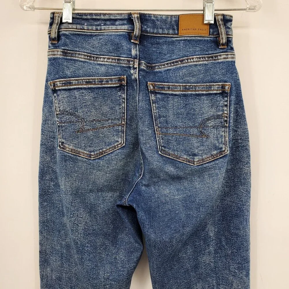 American Eagle‎ Highest Rise Mom Fit Distressed Denim Jeans Size 0